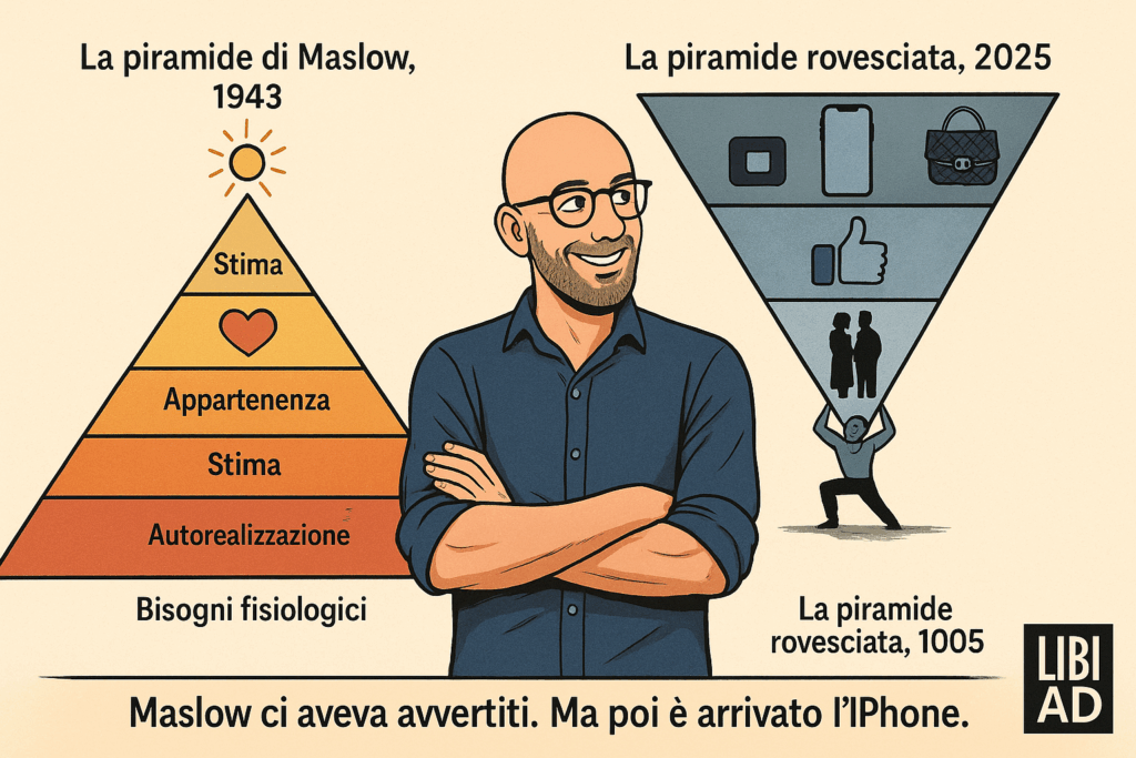 La piramide di Maslow capovolta con i valori al posto sbagliato