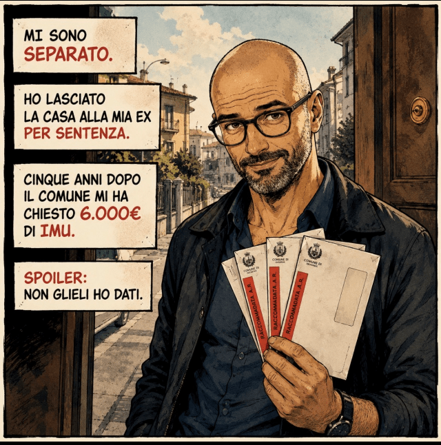 Uomo separato con tre raccomandate IMU del Comune - storia di un ricorso vinto